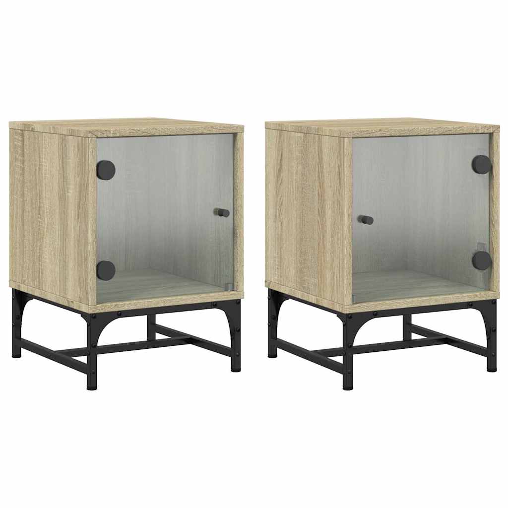 sengeborde med glaslåger 2 stk. 35x37x50 cm grå sonoma-eg