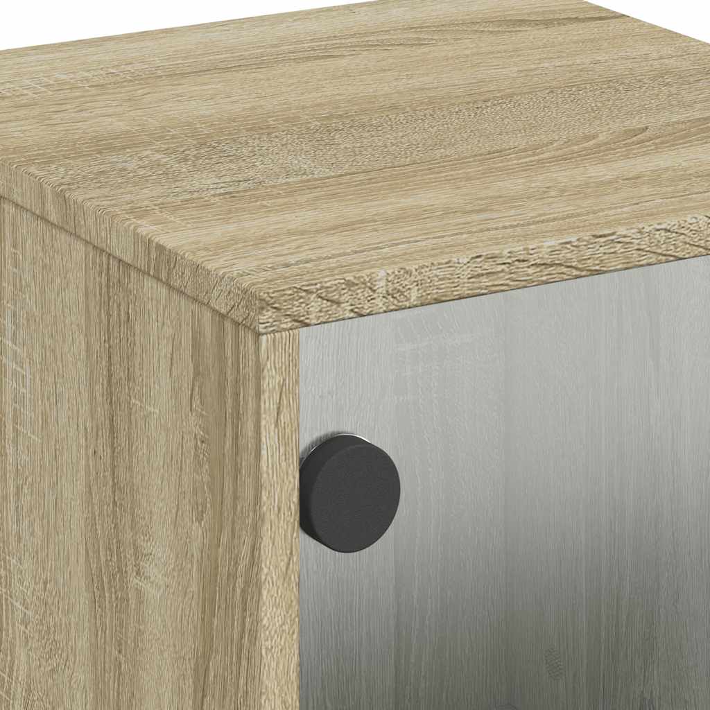 sengeborde med glaslåger 2 stk. 35x37x50 cm grå sonoma-eg