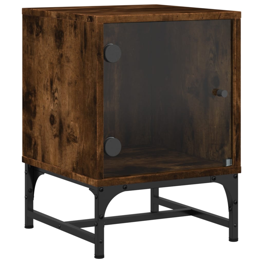 sengeborde 2 stk. med glaslåger 35x37x50 cm røget egetræsfarve