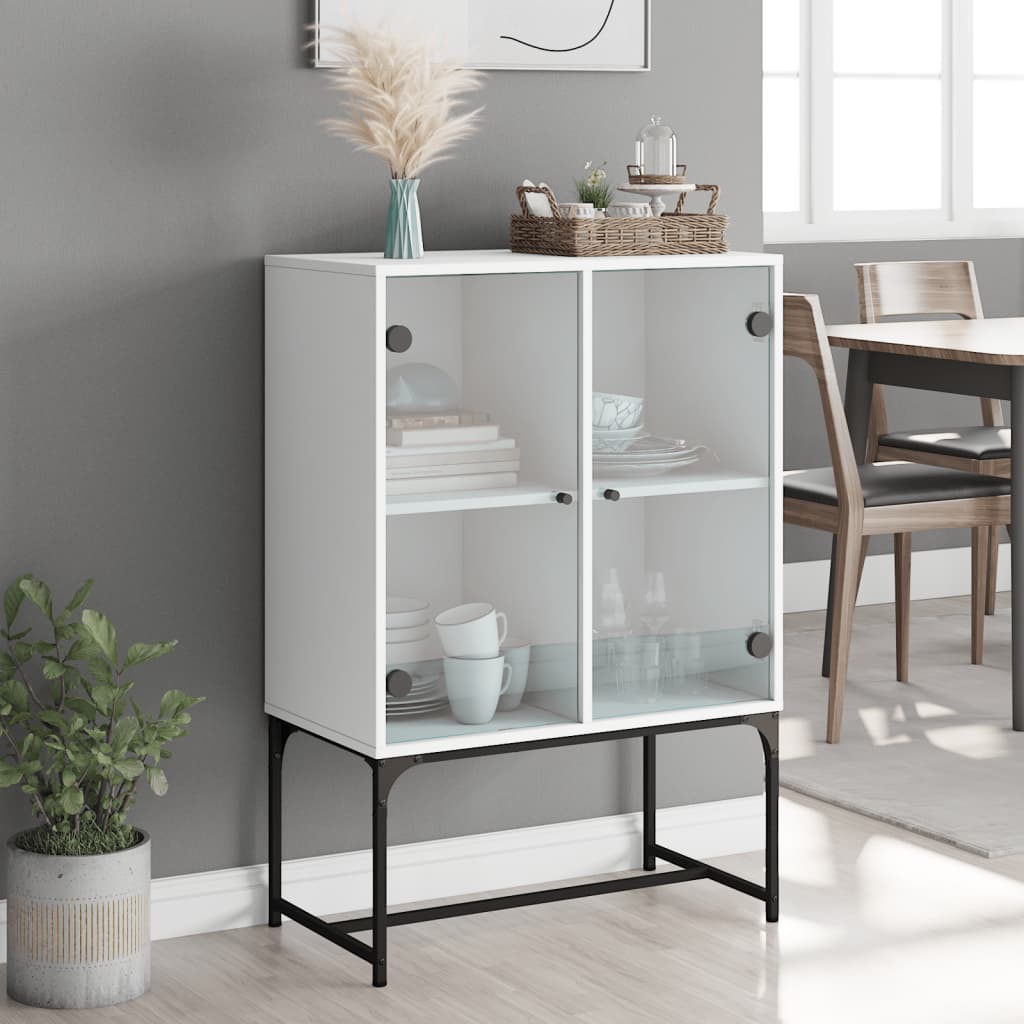 skab med glaslåger 69x37x100 cm hvid