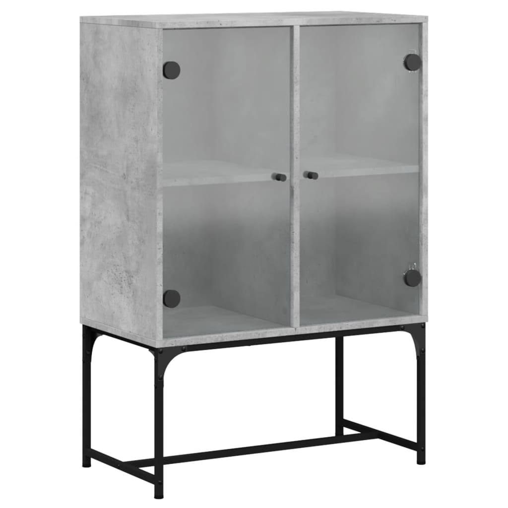 skab med glaslåger 69x37x100 cm betongrå