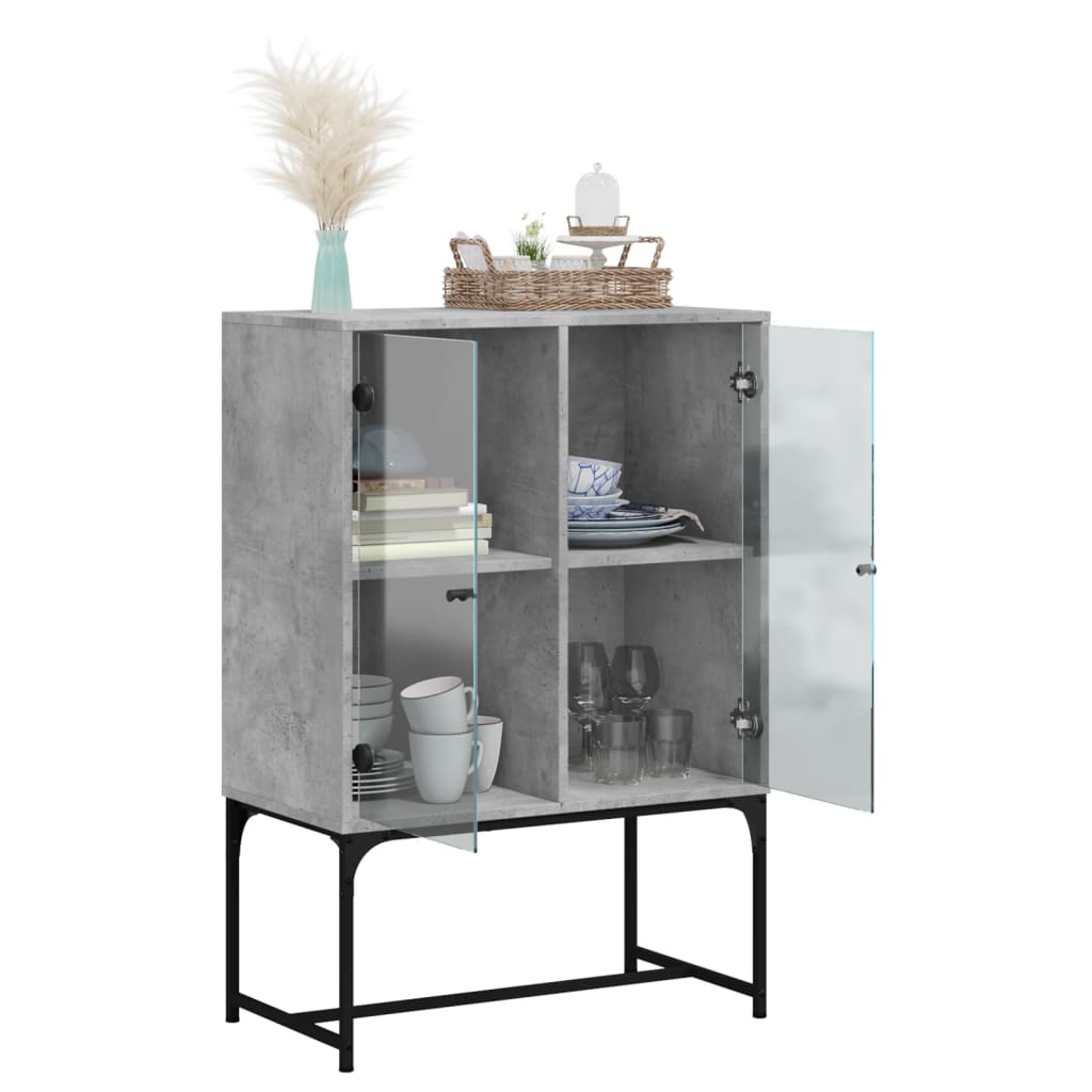 skab med glaslåger 69x37x100 cm betongrå