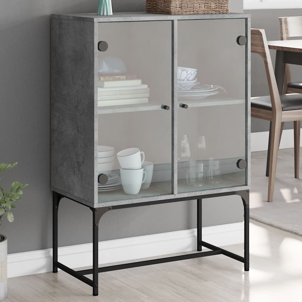 skab med glaslåger 69x37x100 cm betongrå