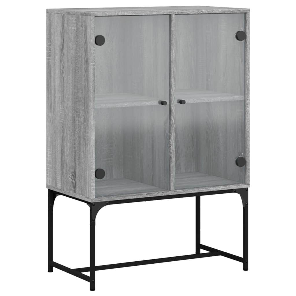skab med glaslåger 69x37x100 cm grå sonoma-eg