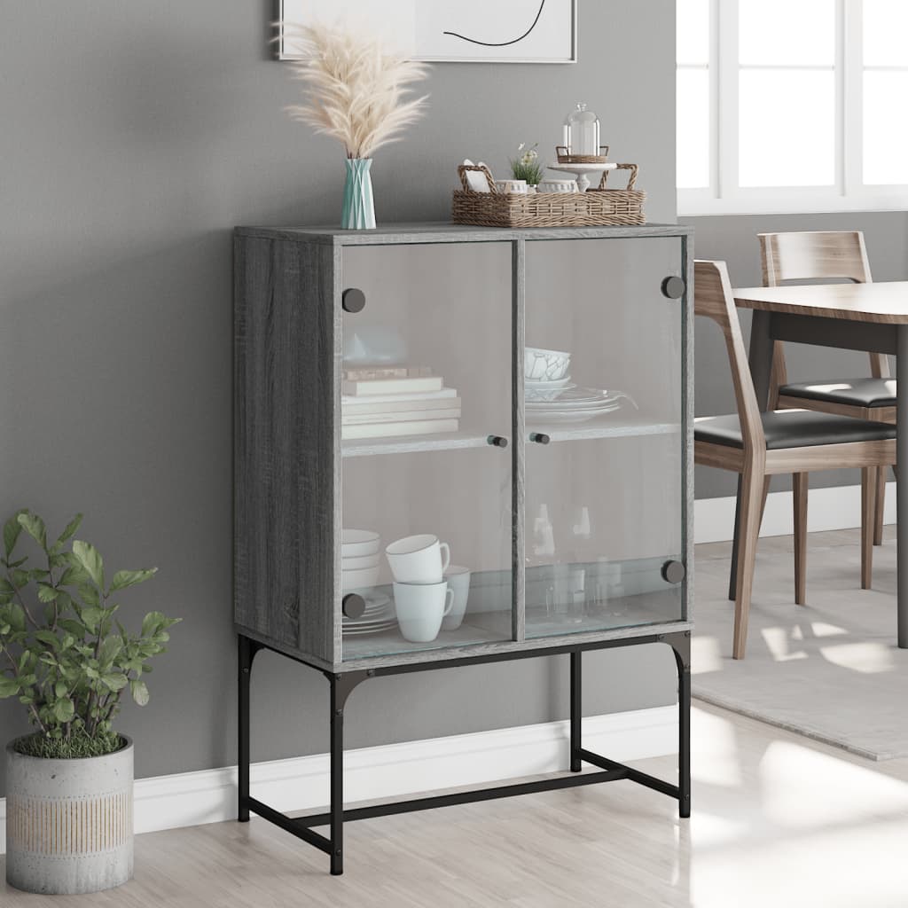 skab med glaslåger 69x37x100 cm grå sonoma-eg