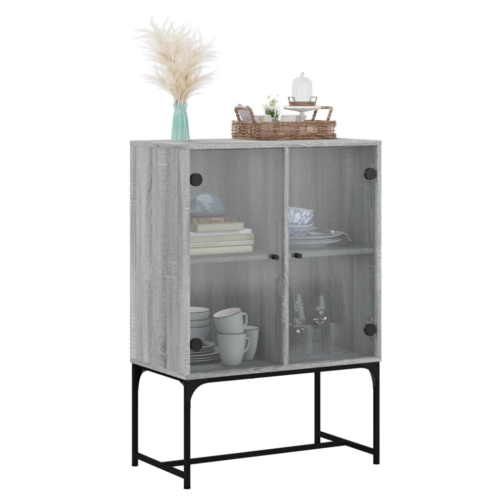 skab med glaslåger 69x37x100 cm grå sonoma-eg