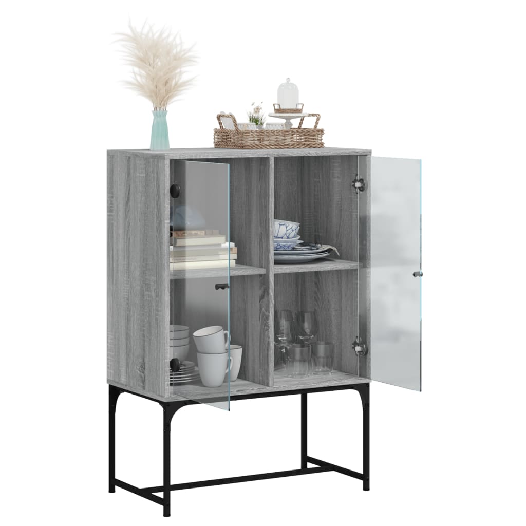 skab med glaslåger 69x37x100 cm grå sonoma-eg