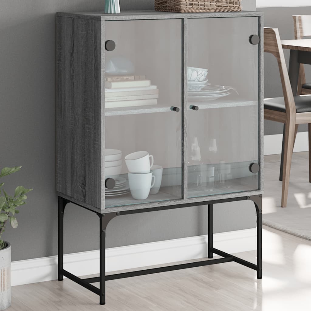 skab med glaslåger 69x37x100 cm grå sonoma-eg