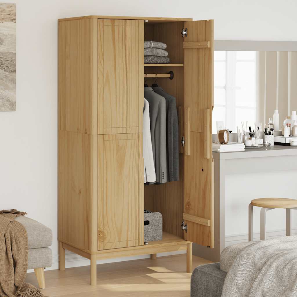 klædeskab FLORO 77x53x171 cm massivt fyrretræ gyldenbrun