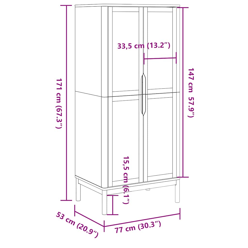 klædeskab FLORO 77x53x171 cm massivt fyrretræ gyldenbrun