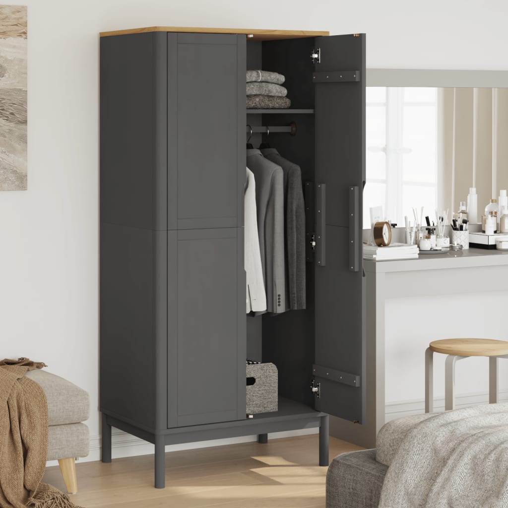 klædeskab FLORO 77x53x171 cm massivt fyrretræ grå
