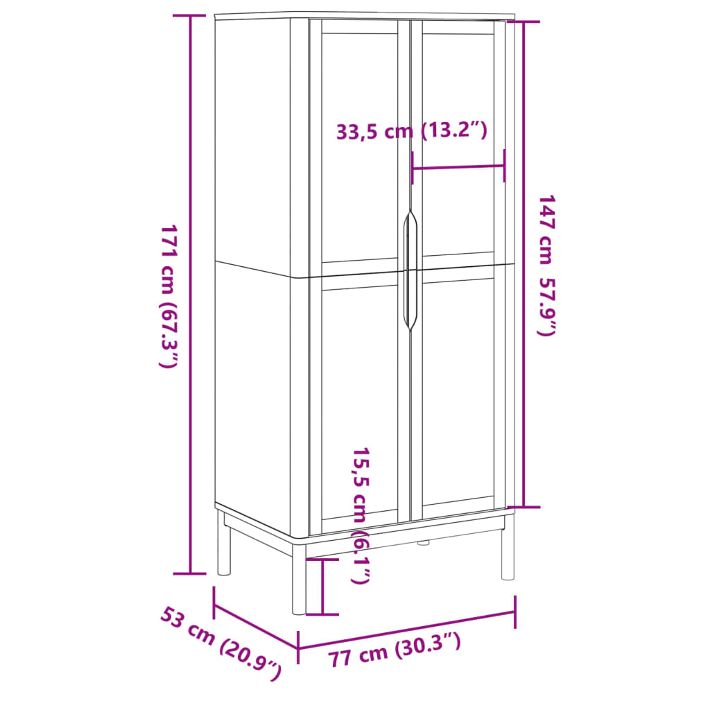 klædeskab FLORO 77x53x171 cm massivt fyrretræ grå