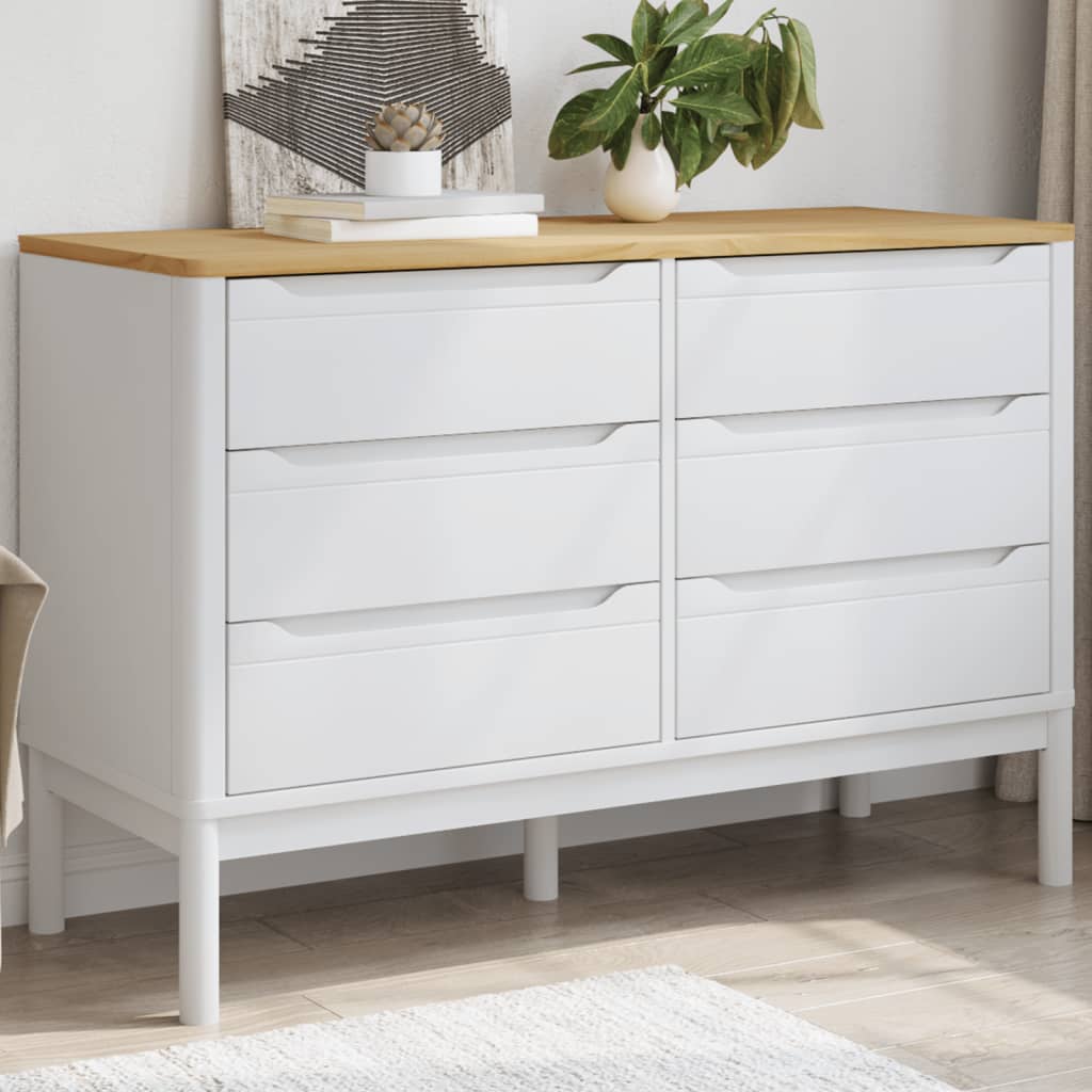 kommode FLORO massivt fyrretræ hvid