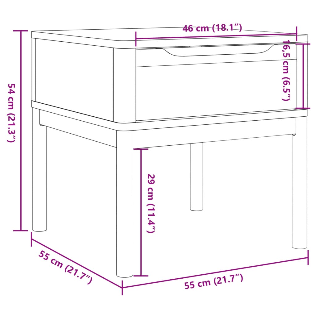 lampebord FLORO 55x55x54 cm massivt fyrretræ gyldenbrun