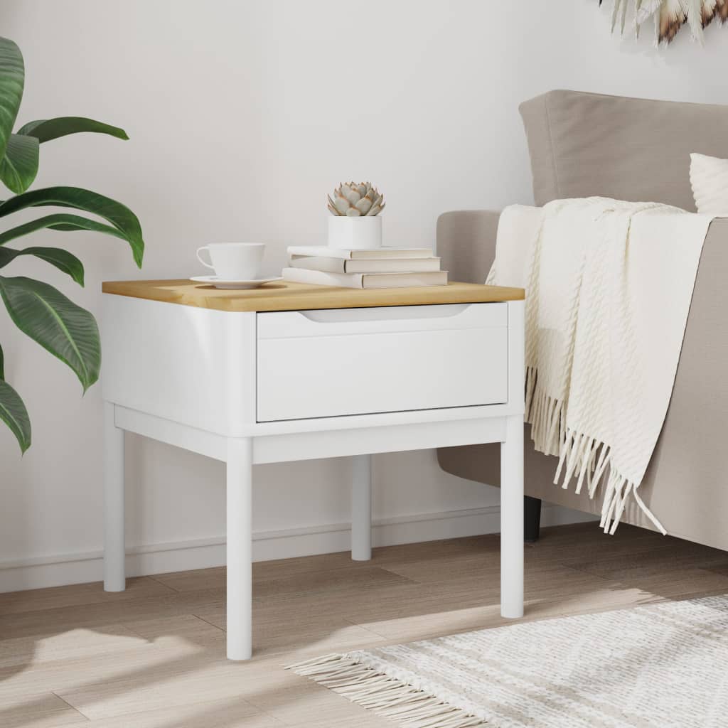 lampebord FLORO 55x55x54 cm massivt fyrretræ hvid