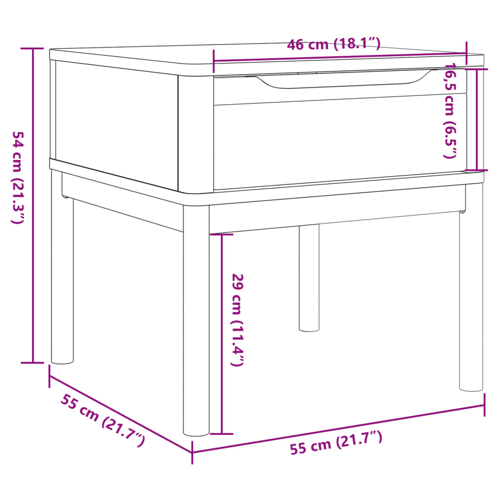 lampebord FLORO 55x55x54 cm massivt fyrretræ hvid