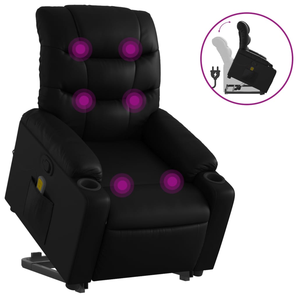 løftestol med massagefunktion kunstlæder sort