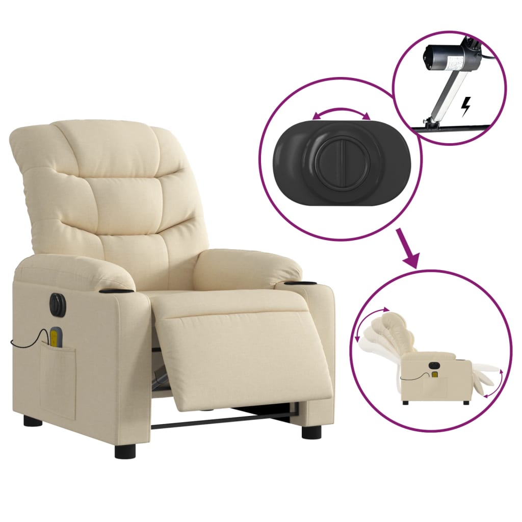 eldrevet massagestol stof cremefarvet