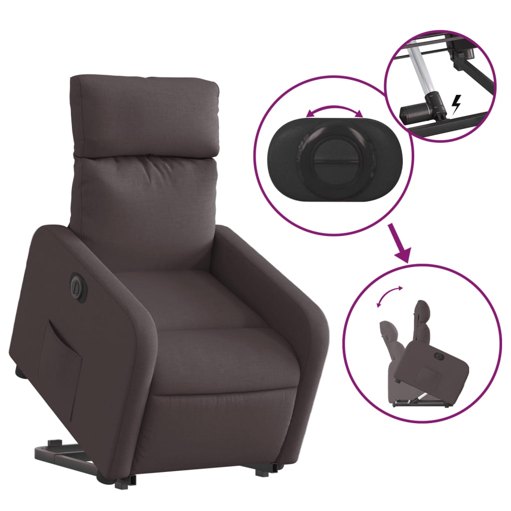 eldrevet lænestol med løftefunktion stof mørkebrun