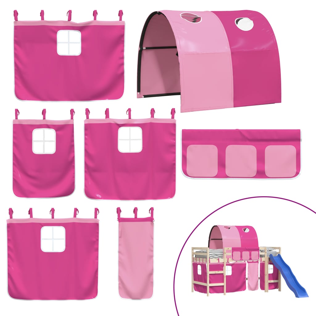 gardiner med tunnel til højseng polyester pink