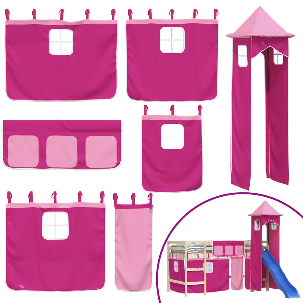 gardiner med tårn til højseng polyester pink