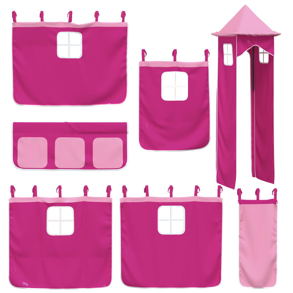 gardiner med tårn til højseng polyester pink
