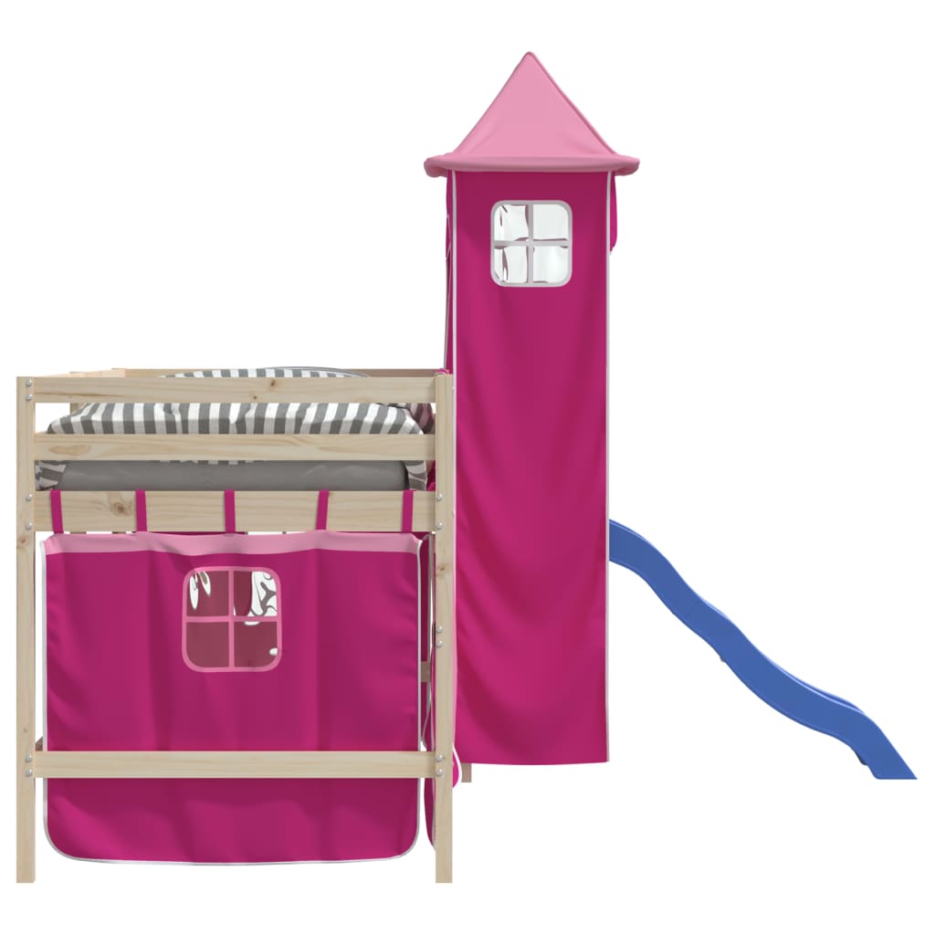 gardiner med tårn til højseng polyester pink