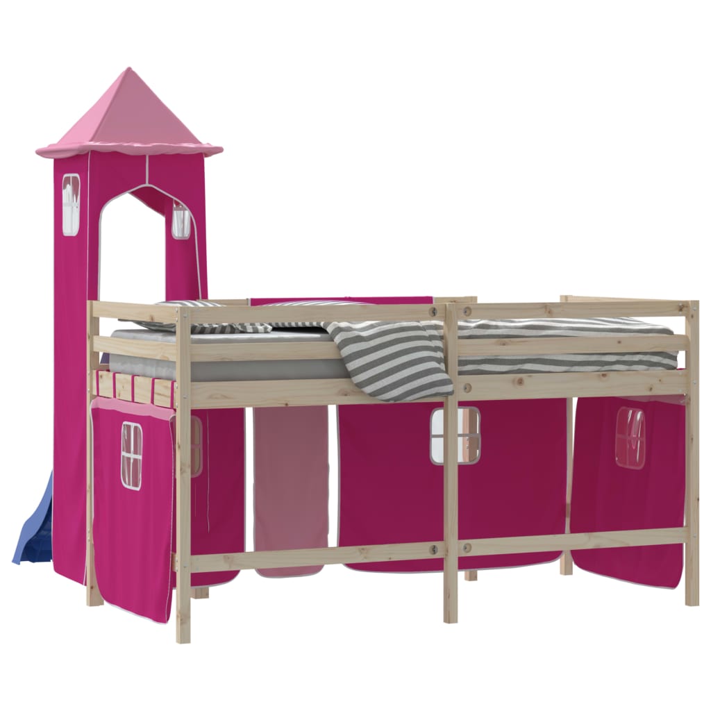 gardiner med tårn til højseng polyester pink