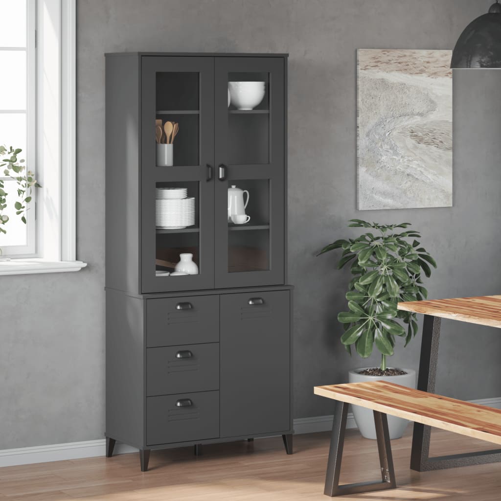 skænk VIKEN 80x40x190 cm massivt fyrretræ antracitgrå