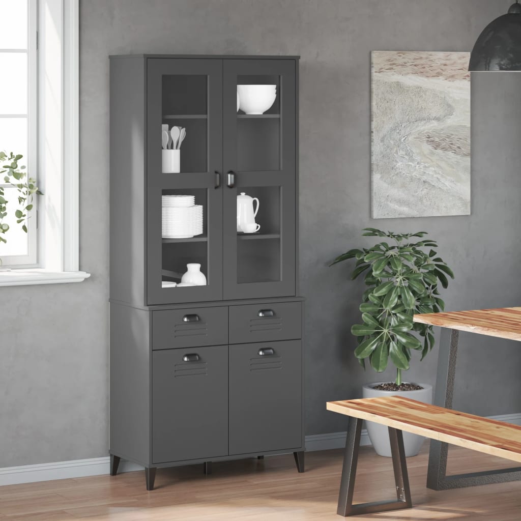 skænk VIKEN 80x40x190 cm massivt fyrretræ antracitgrå