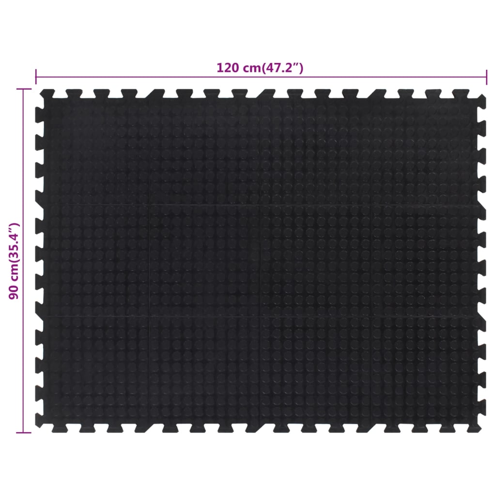gulvmåtte 90x120 cm 12 mm gummi sort