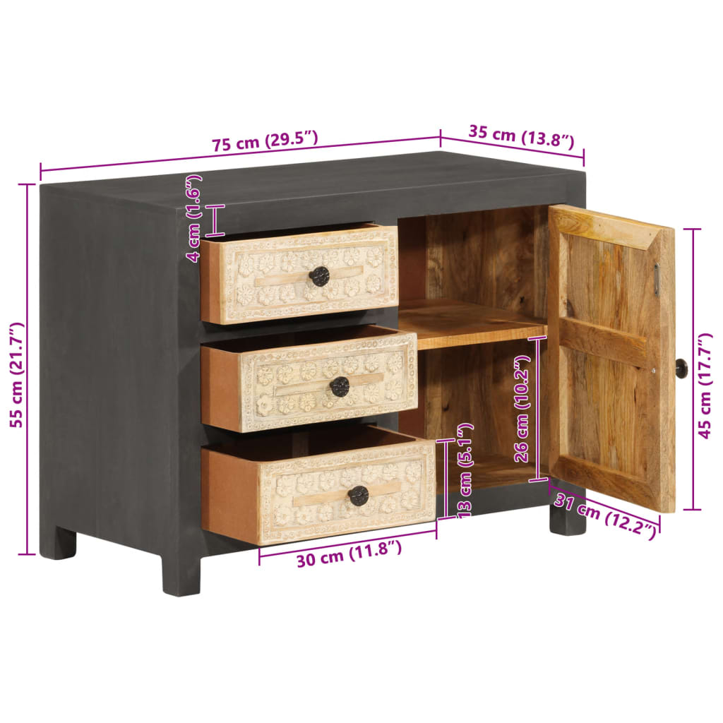 skænk 75x35x55 cm massivt mangotræ grå og hvid