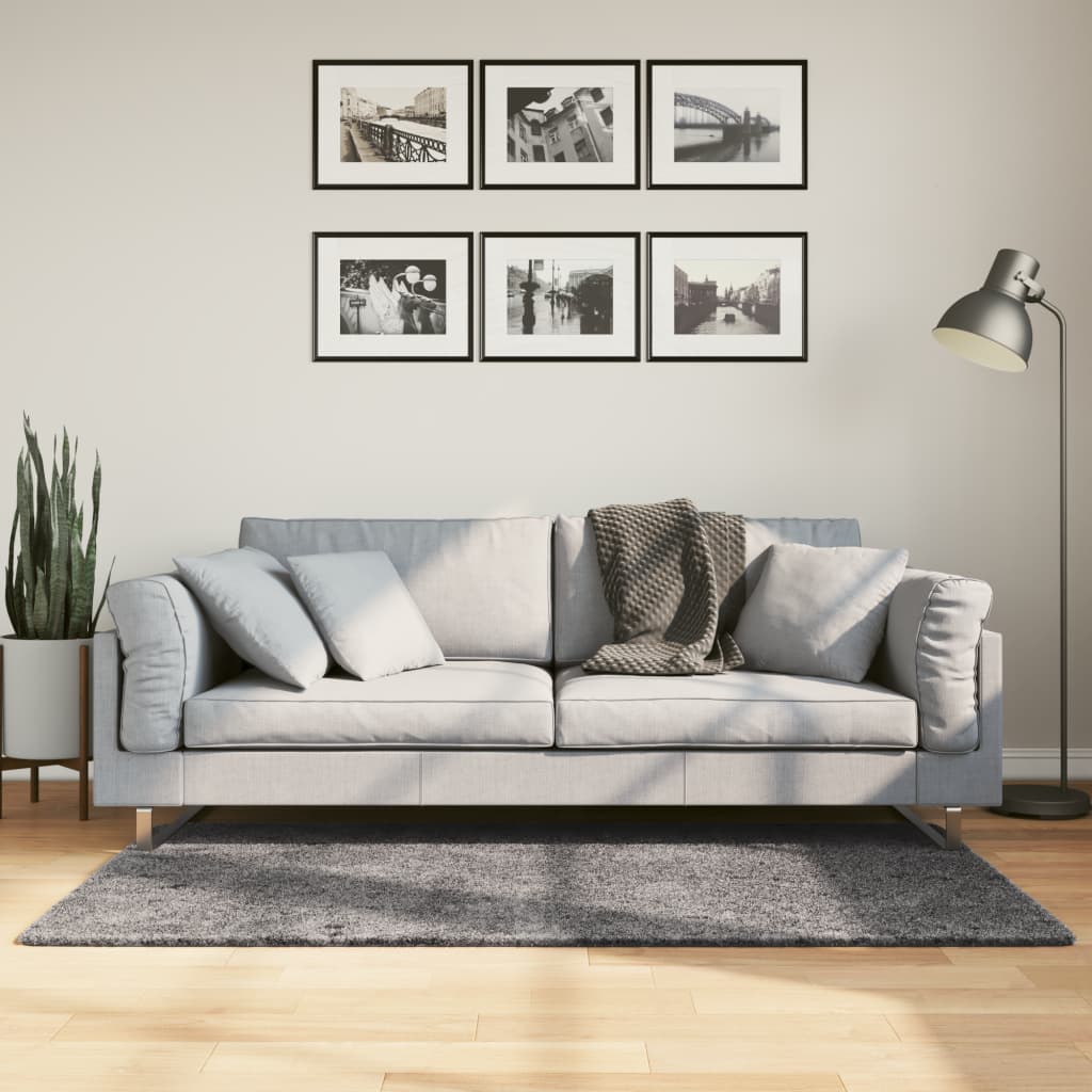gulvtæppe HUARTE 80x150 cm kort luv og vaskbart antracitgrå