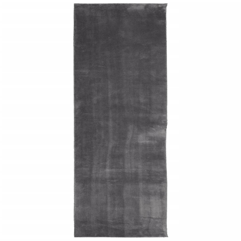 gulvtæppe HUARTE 80x200 cm kort luv og vaskbart antracitgrå