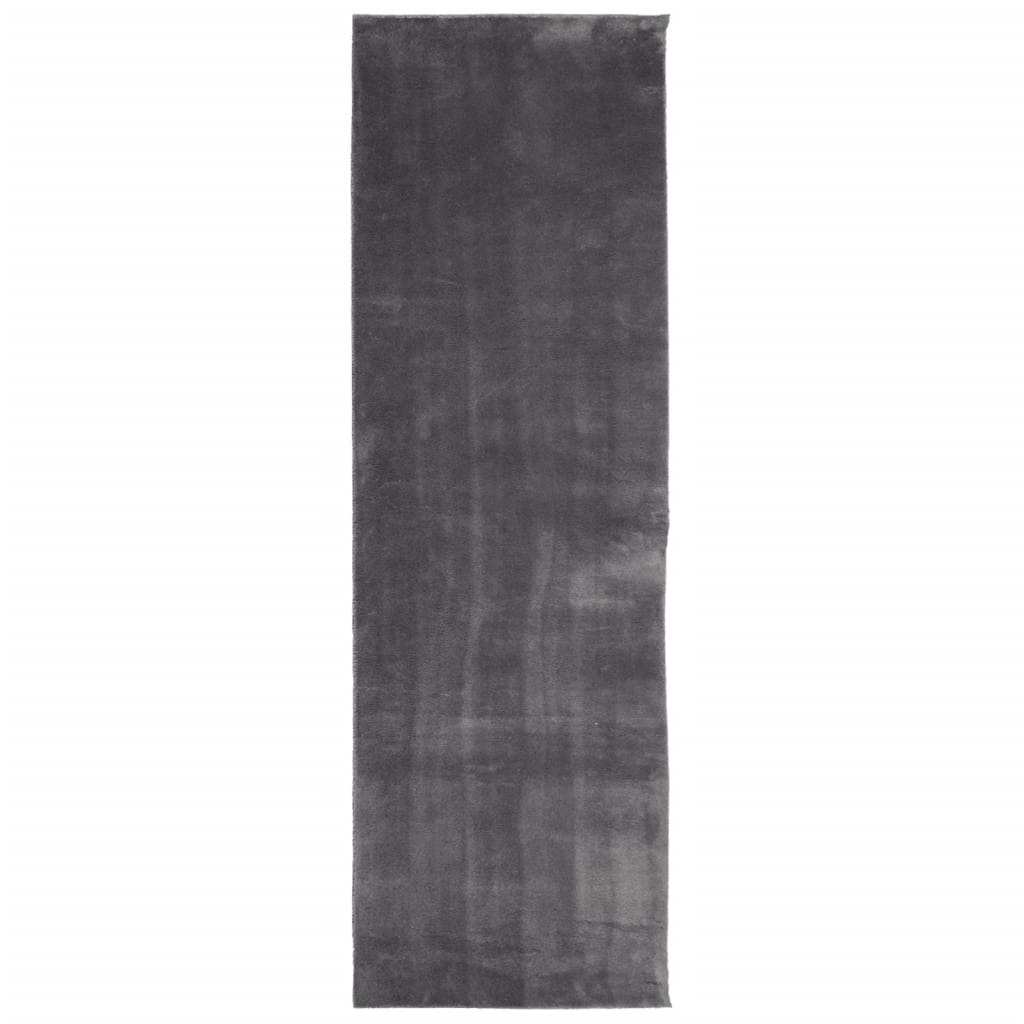 gulvtæppe HUARTE 80x250 cm kort luv og vaskbart antracitgrå
