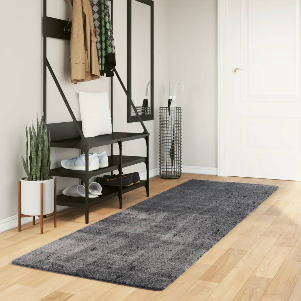 gulvtæppe HUARTE 80x250 cm kort luv og vaskbart antracitgrå