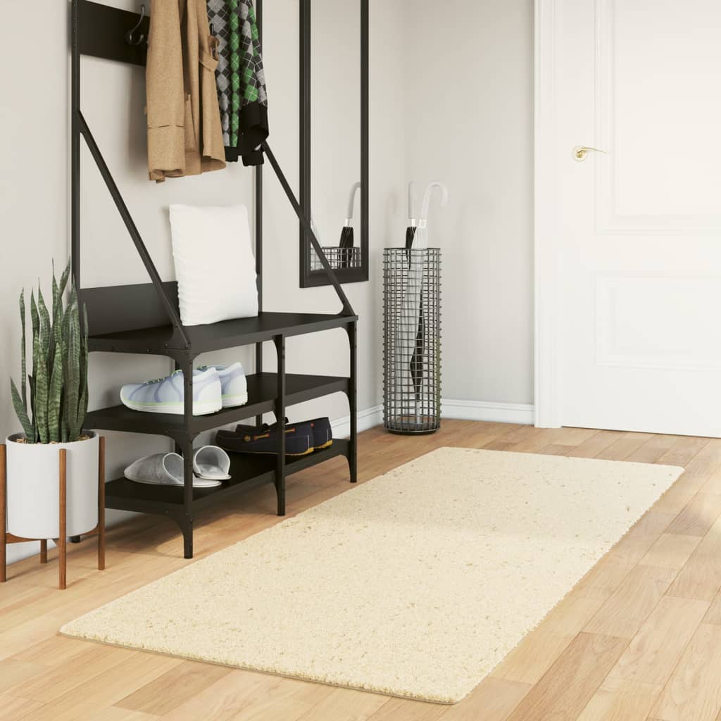 gulvtæppe HUARTE 80x200 cm kort luv og vaskbart cremefarvet