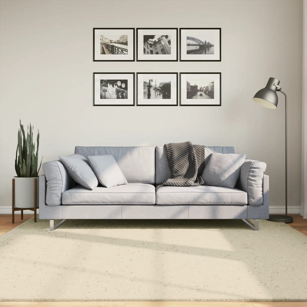 gulvtæppe HUARTE 200x200 cm kort luv og vaskbart cremefarvet