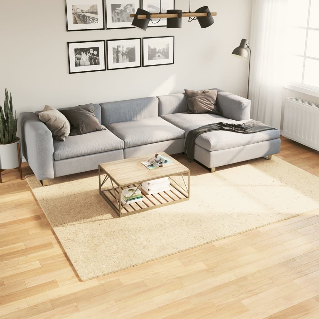 gulvtæppe HUARTE 200x280 cm kort luv og vaskbart cremefarvet