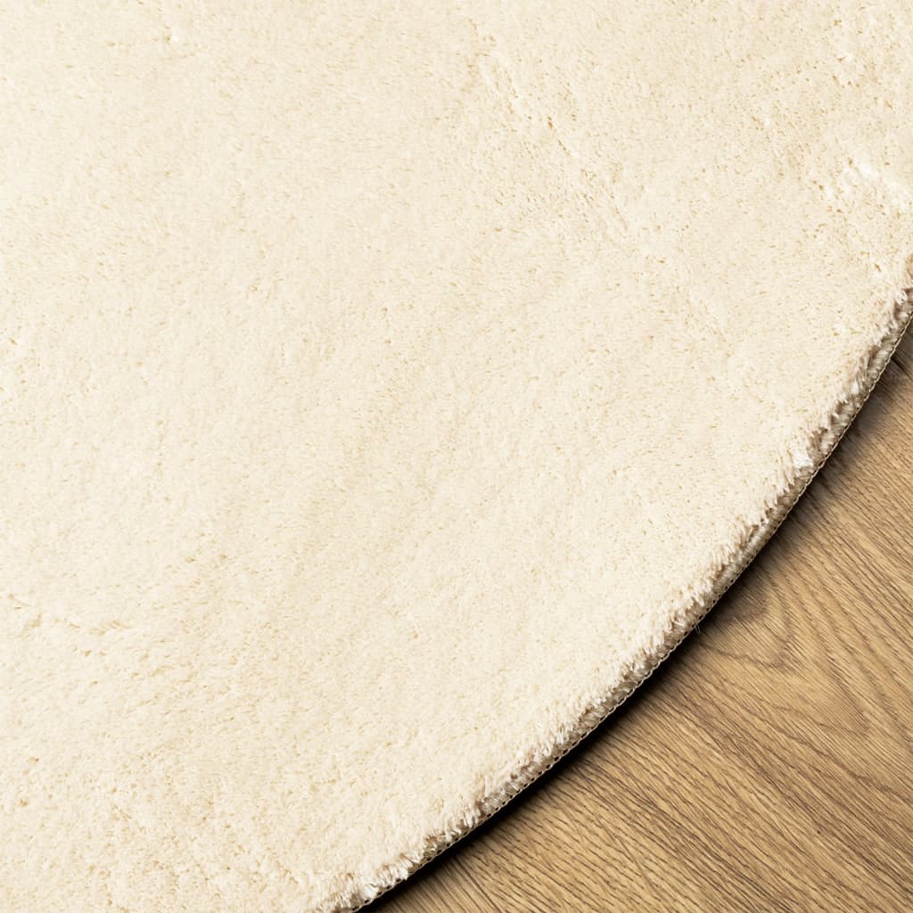 gulvtæppe HUARTE Ø 80 cm kort luv og vaskbart cremefarvet