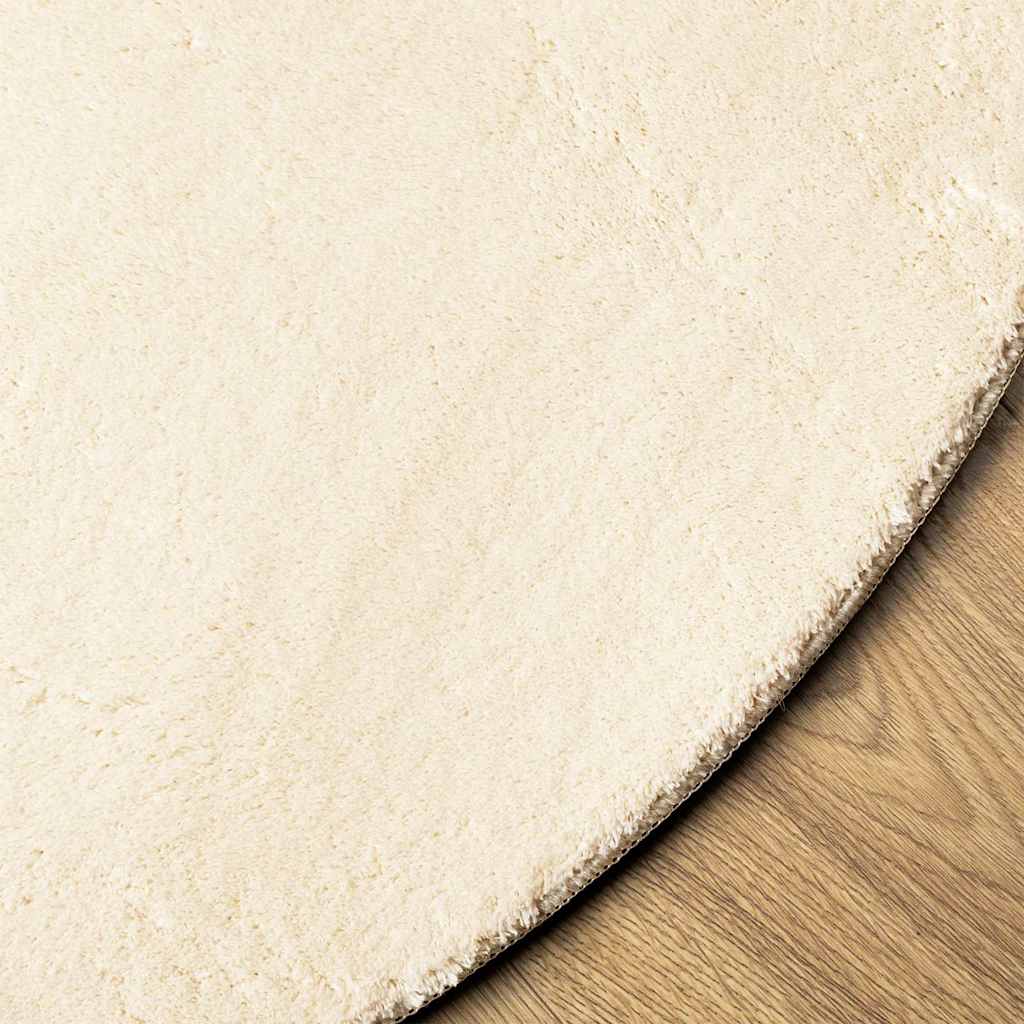 gulvtæppe HUARTE Ø 100 cm kort luv og vaskbart cremefarvet