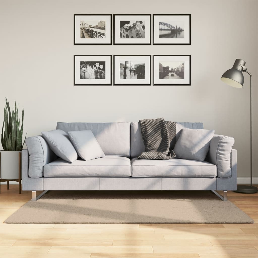 gulvtæppe HUARTE 80x150 cm kort luv og vaskbart sandfarvet