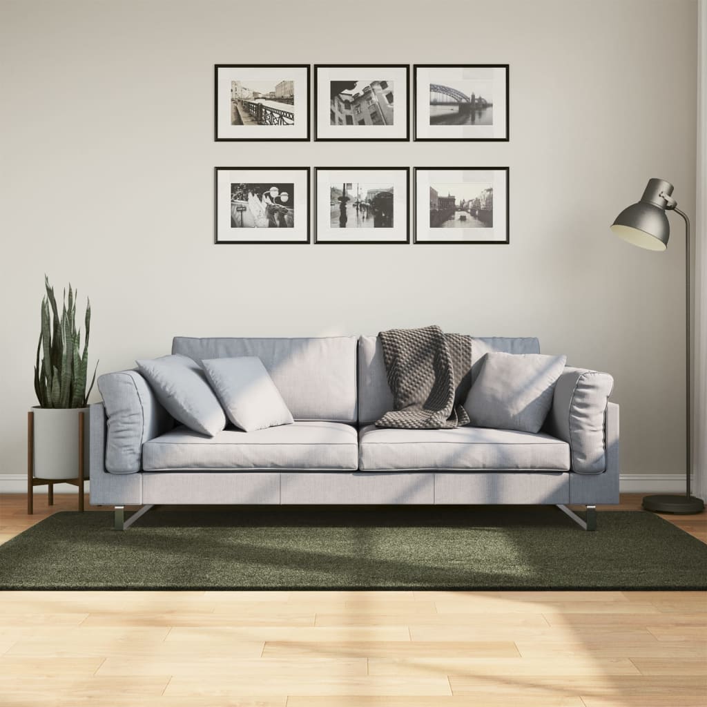 gulvtæppe HUARTE 100x200 cm kort luv og vaskbart skovgrøn