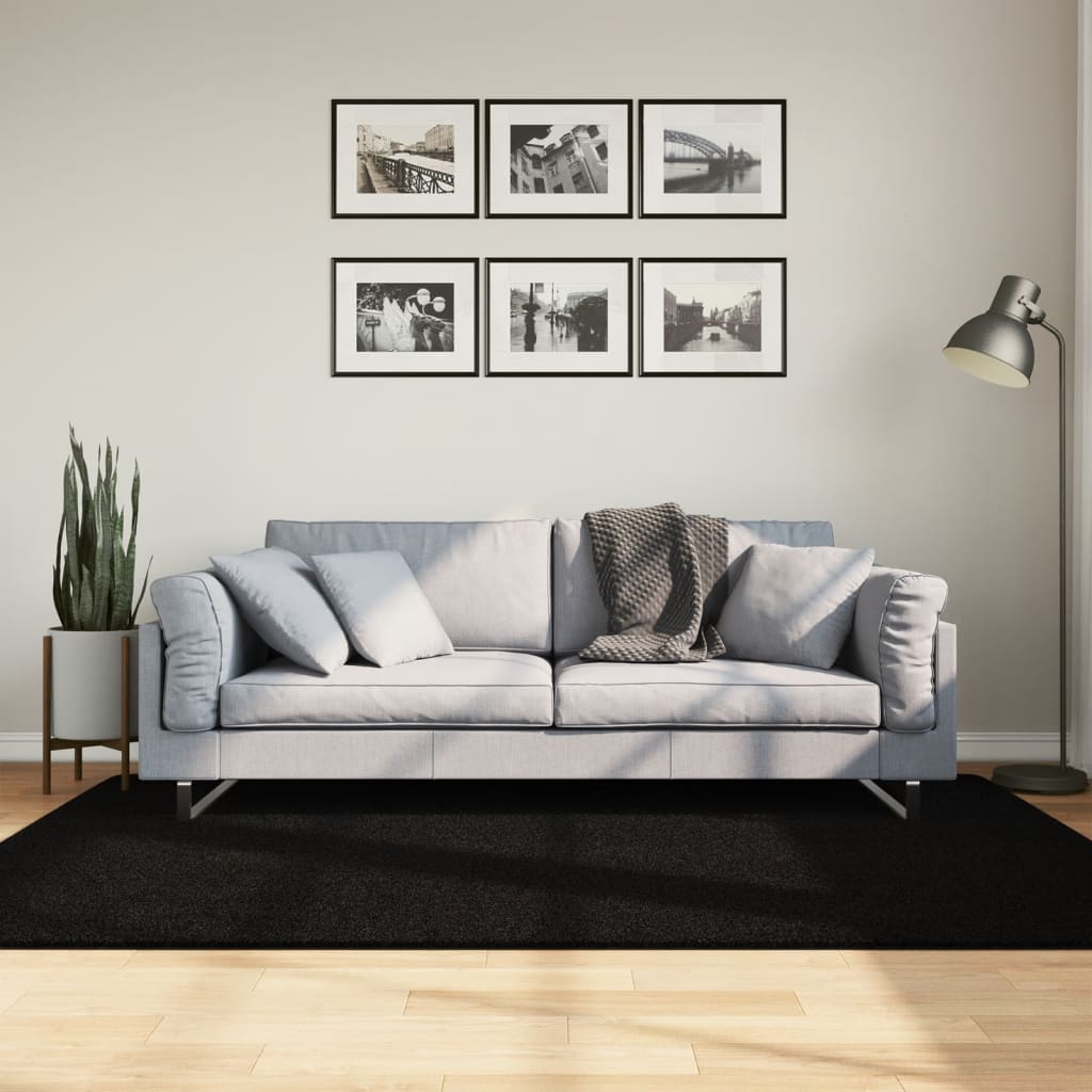 gulvtæppe HUARTE 140x200 cm kort luv og vaskbart sort