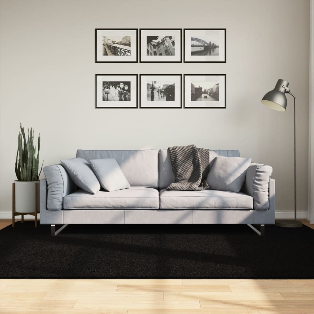 gulvtæppe HUARTE 160x230 cm kort luv og vaskbart sort