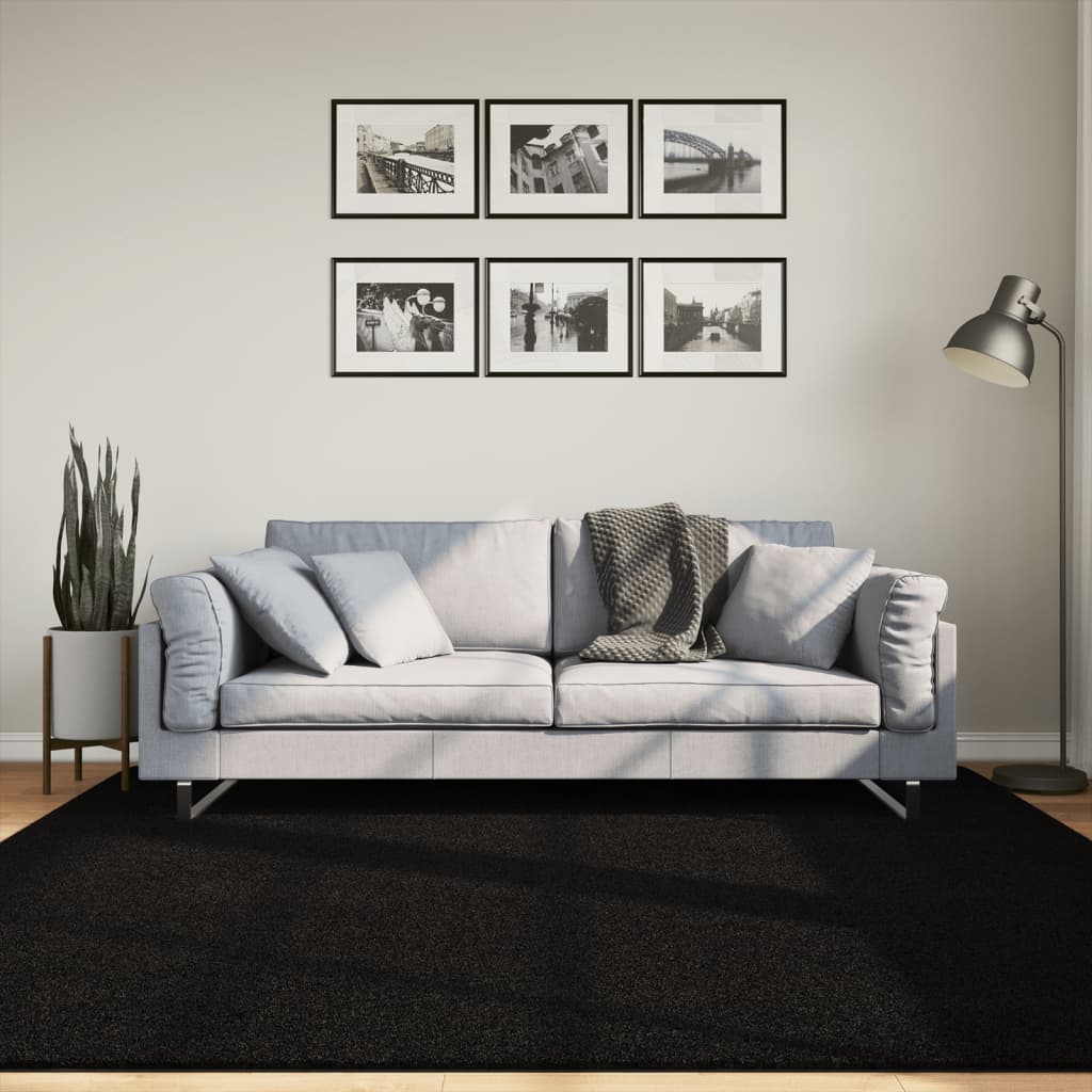 gulvtæppe HUARTE 200x200 cm kort luv og vaskbart sort
