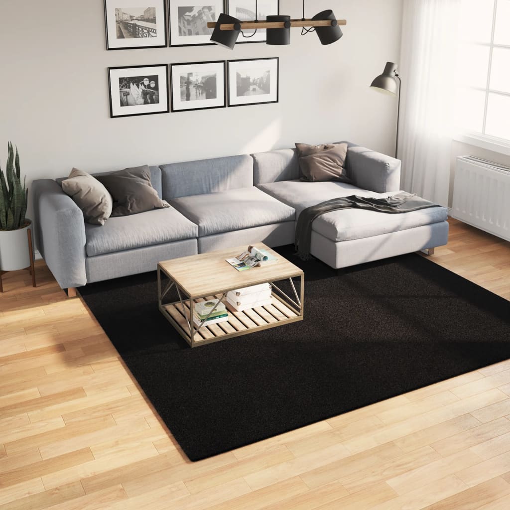 gulvtæppe HUARTE 240x240 cm kort luv og vaskbart sort