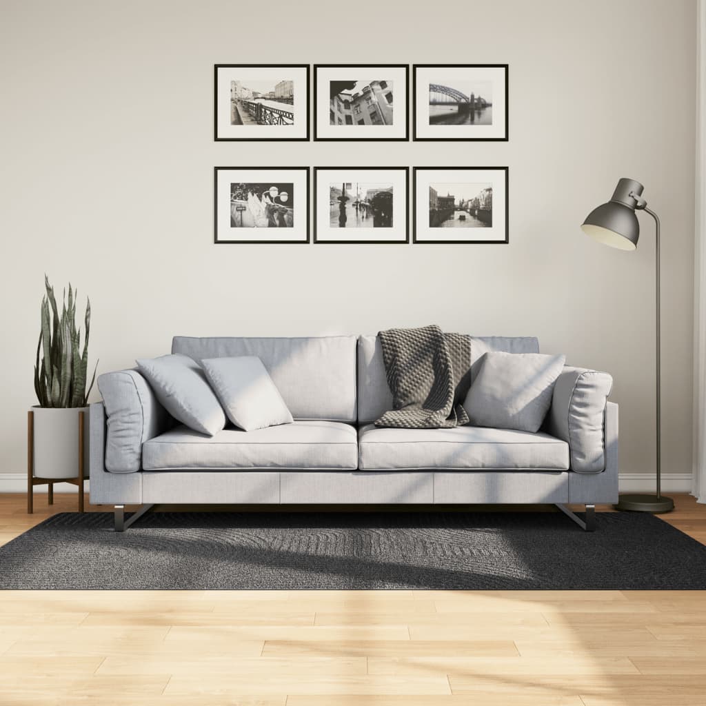 gulvtæppe IZA 100x200 cm kort luv skandinavisk look antracitgrå