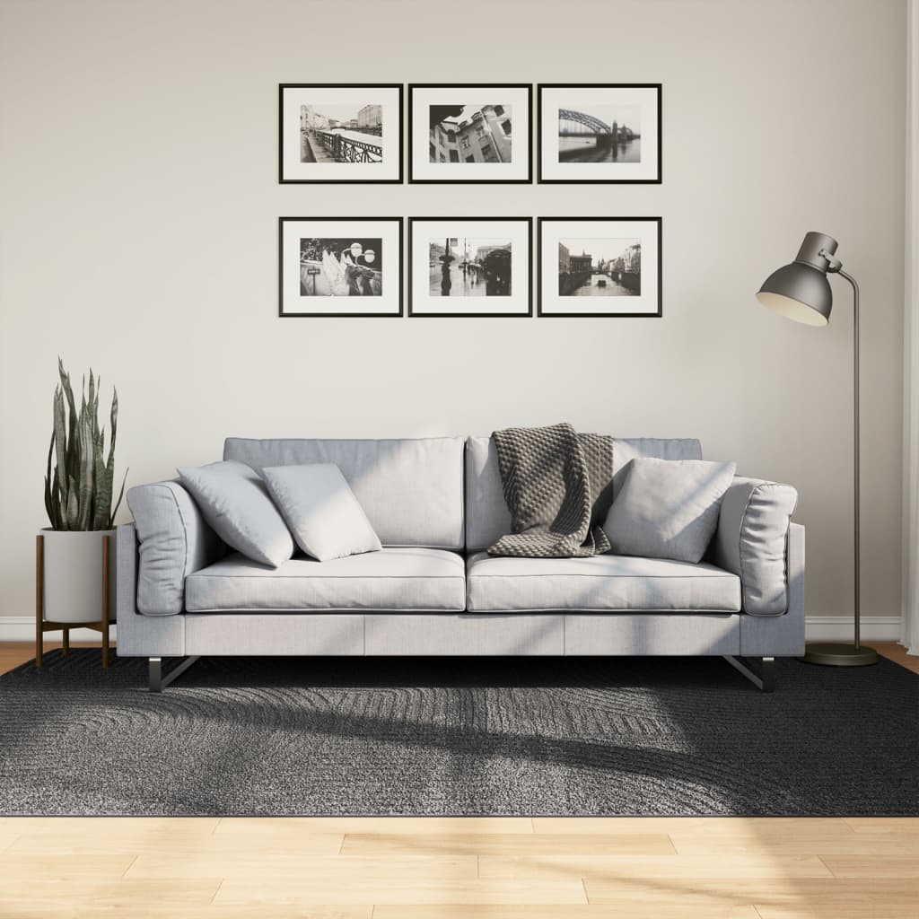 gulvtæppe IZA 160x230 cm kort luv skandinavisk look antracitgrå