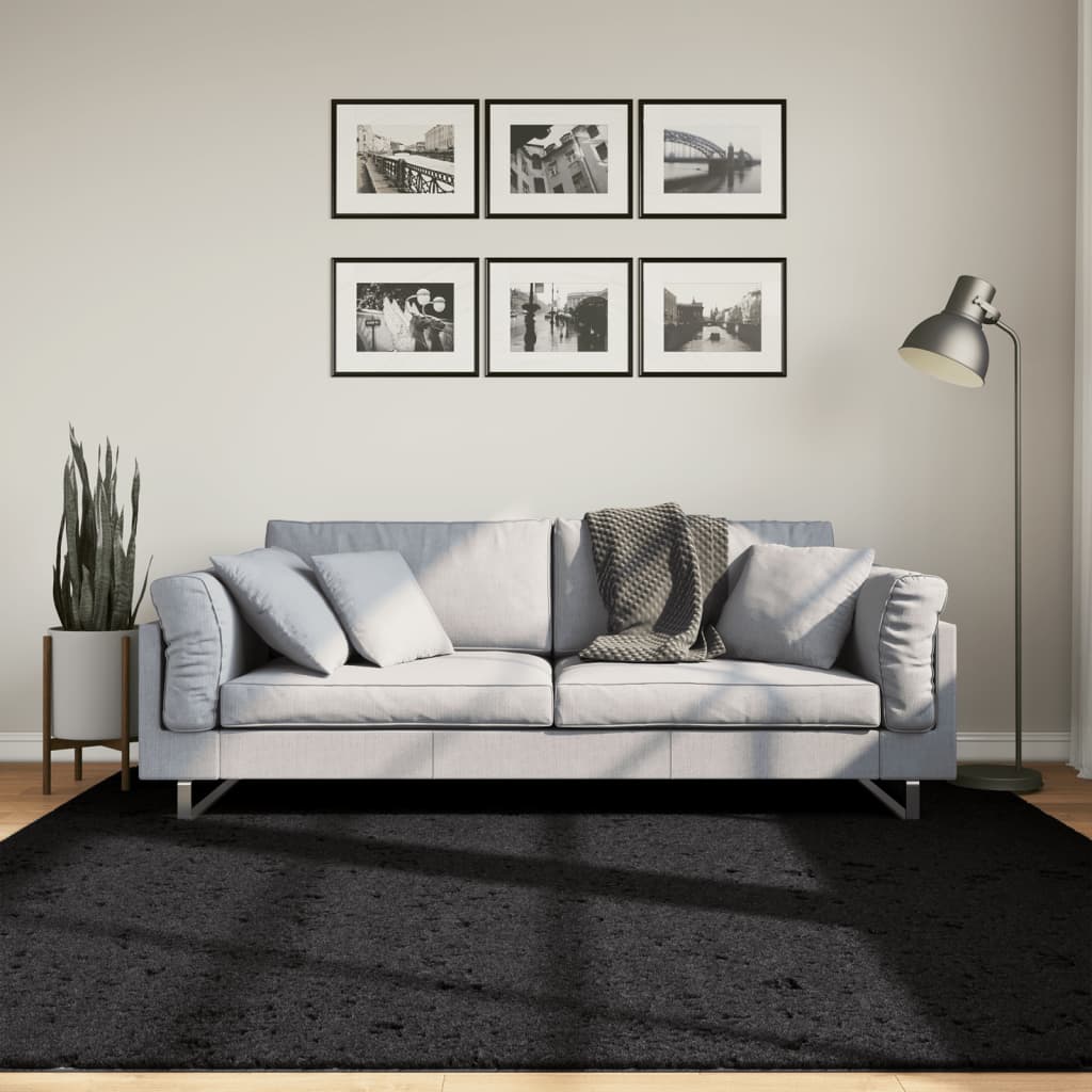 gulvtæppe OVIEDO 200x200 cm kort luv sort